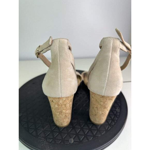 Anthropologie Cork Heeled Suede Sandals Sz 38 / 8 US - Picture 3 of 7